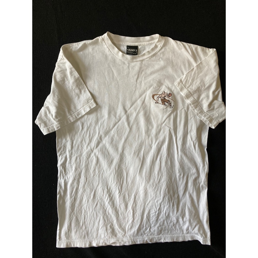 Vintage AND1 Basketball Embroidered T-Shirt Mens Medium White Made in USA Y2K